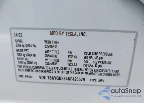 2022 Tesla Model Y Long Range Dual Motor All-Wheel Drive из США, поврежденный, VIN 7SAYGDEE4NF425579
